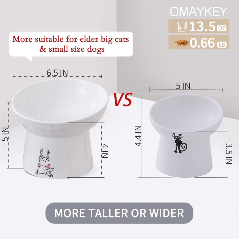 OMAYKEY 6.5 Inch Extra Wide Ceramic Raised Cat Bowls, Porcelain Tilted Elevated Cat Food Water Bowl Dish, Stress Free Pet Feeder Bowls Dishes for Elder Big Cats & Small Dogs, White - 2 Pack - Image 3